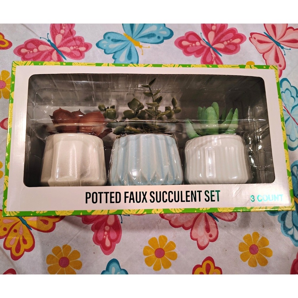 Festive Voice Artificial Succulent 3-Pack Ceramic Planter Set, Multicolor